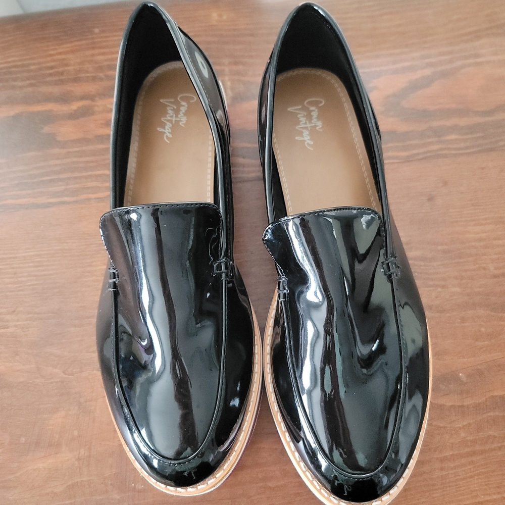 CROWN VINTAGE Black Patent Leather Short Platform Loafers Sz 9.5 - Picture 5 of 9